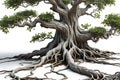 tree roots sprawling intricate, isolated against a pure white background, complete with an alpha mask