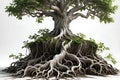 tree roots sprawling intricate, isolated against a pure white background, complete with an alpha mask