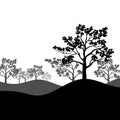 Tree sakura silhouette with landscape. Vector illustration. Royalty Free Stock Photo