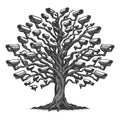 Tree with Security Cameras engraving raster Royalty Free Stock Photo