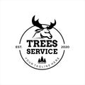 Tree Service Logo Design Template Idea. Buck Head and Pine Trees