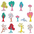 Colorful seamless pattern of different trees and branches. Royalty Free Stock Photo