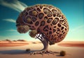 Tree in the shape of brain thinks and childrens to environmental solution. Generate Ai.