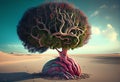 Tree in the shape of brain thinks and childrens to environmental solution. Generate Ai.