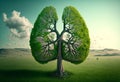 Tree in the shape of a set of lungs. Fresh clean air concept. Generative ai Royalty Free Stock Photo