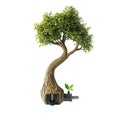 Tree-shaped electrical plug icon with branches and leaf, symbolizing renewable energy Royalty Free Stock Photo