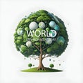 Tree shaped like the World map. Generative Ai Royalty Free Stock Photo