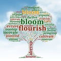 Tree-shaped word cloud focuses on themes of growth and developme Royalty Free Stock Photo