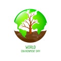 Tree shaped world map with soil. Royalty Free Stock Photo