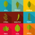 Tree sheet icons set, flat style Royalty Free Stock Photo