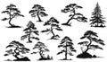 Tree silhouette black vector. Isolated set forest trees on white background Royalty Free Stock Photo