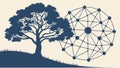 Tree Silhouette Connected to a Digital Network System, vector design Generative AI Royalty Free Stock Photo