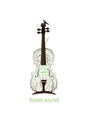 Tree silhouette like violine growing on soil and bird with nest, forest sound concept, spring music idea,