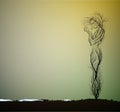 Tree silhouette like a woman holding first green sprout, first spring sprout, tree alive idea,
