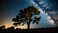 Tree silhouetted against a starry night sky