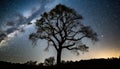 Tree silhouetted against a starry night sky