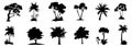 Set tree silhouettes in various styles arranged in rows Royalty Free Stock Photo