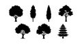 Tree silhouettes vector set with diverse shapes and types for design projects and nature themes Royalty Free Stock Photo
