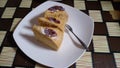 Three slice sponge cake on plate