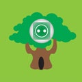 Green power socket button on a tree, green energy concept Royalty Free Stock Photo