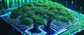 A tree with soil growing at the intersection of digital networks.created with the help of artificial intelligence. Royalty Free Stock Photo