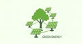 Tree with solar panels connected by lines representing green energy concept. Royalty Free Stock Photo