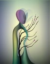 Tree soul in the spring time, man shape tree in blossom, spring dream icon concept, surrealism,