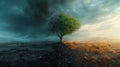 A Tree Standing Between Dark and Light Skies Royalty Free Stock Photo