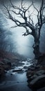 Eerie Beauty A Hauntingly Romantic Depiction Of A Lone Dead Tree In The Fog