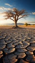 Tree stands in cracked earth, depicting climate crisis, water scarcity from global warming