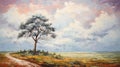 Nostalgic Coastal Landscape Painting With Lone Tree - 32k Uhd