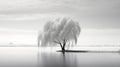 Translucent Layers: Minimalist Black And White Willow Tree Photography Royalty Free Stock Photo