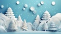 winter merry art snowflakes paper background landscape origami blue christmas tree. Generative AI. Royalty Free Stock Photo