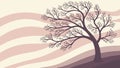 Tree on Striped Sunset Landscape Vector, vector design Generative AI Royalty Free Stock Photo
