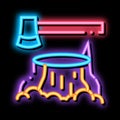 Tree Stub And Ax Hatchet neon glow icon illustration