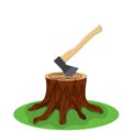 A tree stump with an axe stuck Royalty Free Stock Photo