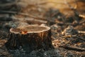 A tree stump after being cut down, with a rugged texture and rough edges Royalty Free Stock Photo