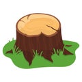 Tree stump in grass flat design. Deforestation concept with freshly cut log vector illustration Royalty Free Stock Photo