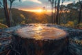 Tree Stump Silhouetted Against Setting Sun Generative AI Royalty Free Stock Photo