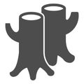Tree stumps with branches solid icon, forest industry concept. Vector graphics. Stumps pair, firewood sign on white Royalty Free Stock Photo