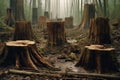 tree stumps in deforested area, sign of human impact Royalty Free Stock Photo