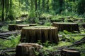 tree stumps in deforested area, sign of human impact Royalty Free Stock Photo