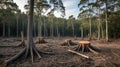 Tree stumps scattered across a deforested area highlight the impact of climate change Royalty Free Stock Photo