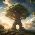 Tree at Sunrise with A Beautiful Landscape at a Sunrise with Clouds Created with Generative Ai Technology