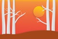 Tree with sunset twilight time paper art style for your design vector illustration