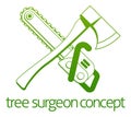 Tree Surgeon Axe and Cainsaw Concept Royalty Free Stock Photo