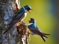 Tree Swallow Feeding Babies  Made With Generative AI illustration Royalty Free Stock Photo