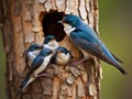 Tree Swallow Feeding Babies  Made With Generative AI illustration Royalty Free Stock Photo