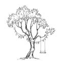 Tree and swing. Vector sketch.