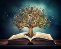 The tree symbolises knowledge and wisdom growing from the pages of the book. Royalty Free Stock Photo